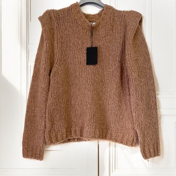 NAADAM NWT Wool Cashmere Structured Shoulder Sweater in Camel Size XL - Picture 2 of 13